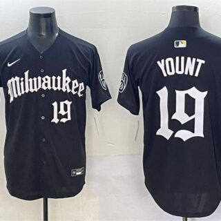 Men's Milwaukee Brewers #19 Robin Yount Black 'Gothic 414 Shadows Edition' Vapor Premier Limited Stitched Jersey