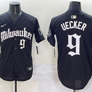 Men's Milwaukee Brewers #9 Bob Uecker Black 'Gothic 414 Shadows Edition' Vapor Premier Limited Stitched Jersey