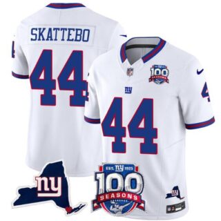 Men's New York Giants #44 Cam Skattebo White 2025 Draft F.U.S.E. 100th Season & State Patch Vapor Limited Stitched Football Jersey