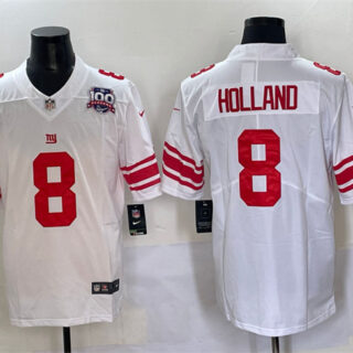 Men's New York Giants #8 Jevon Holland White 2025 With 100th Season Patch Vapor Untouchable Limited Stitched Jersey