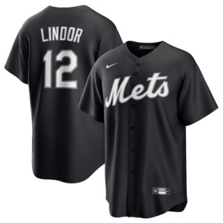 Men's New York Mets #12 Francisco Lindor Black Lights Out Limited Stitched Baseball Jersey