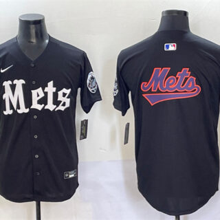 Men's New York Mets Team Big Logo Black 'Gotham Gothic Edition' Vapor Premier Limited Stitched Baseball Jersey