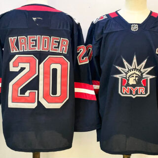 Men's New York Rangers #20 Chris Kreider Navy 2024-25 With A Patch Stitched Hockey Jersey