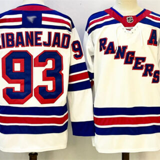 Men's New York Rangers #93 Mika Zibanejad White With A Patch 2024-25 Away Stitched Hockey Jersey
