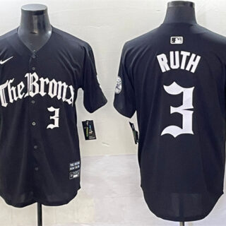 Men's New York Yankees #3 Babe Ruth Black 'Gothic Legacy Edition' Vapor Premier Limited Stitched Baseball Jersey