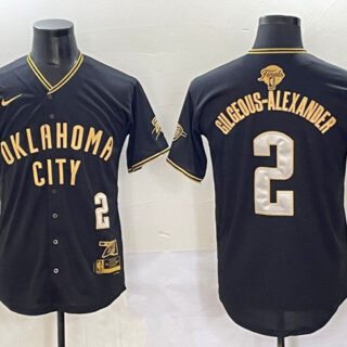 Men's Oklahoma City Thunder #2 Shai Gilgeous-Alexander Black Gold 2025 Finals Vapor Stitched Baseball Jersey