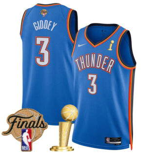 Men's Oklahoma City Thunder #3 Dillon Jones Blue 2025 Finals Patch And Finals Champions Patch Icon Edition Stitched Basketball Jersey