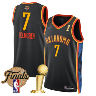 Men's Oklahoma City Thunder #7 Chet Holmgren Black 2025 Finals Patch And Finals Champions Patch City Edition Stitched Basketball Jersey