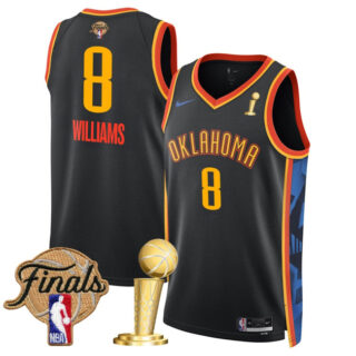 Men's Oklahoma City Thunder #8 Jalen Williams Black 2025 Finals Patch And Finals Champions Patch City Edition Stitched Basketball Jersey