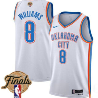 Men's Oklahoma City Thunder #8 Jalen Williams White 2025 Finals Association Edition Stitched Basketball Jersey