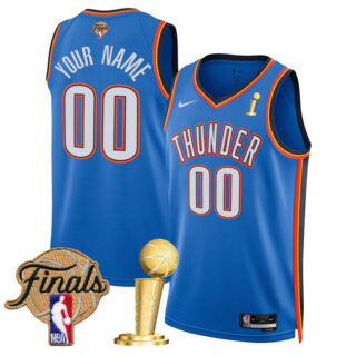 Men's Oklahoma City Thunder Active Player Custom Blue 2025 Finals Patch And Finals Champions Patch Icon Edition Stitched Basketball Jersey
