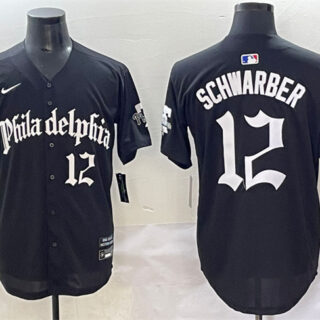 Men's Philadelphia Phillies #12 Kyle Schwarber Black Gothic Vapor Limited Stitched Jersey