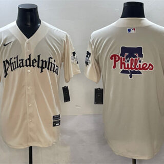 Men's Philadelphia Phillies Team Big Logo Cream Gothic Vapor Limited Stitched Jersey