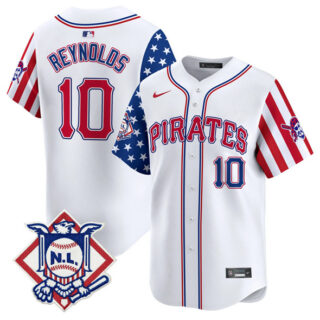 Men's Pittsburgh Pirates #10 Bryan Reynolds White 2024 Fourth of July Vapor Limited Stitched Baseball Jersey