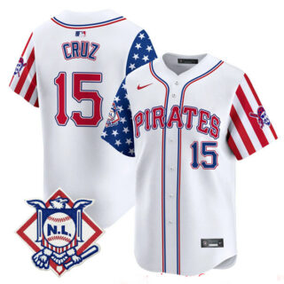 Men's Pittsburgh Pirates #15 Oneil Cruz White 2024 Fourth of July Vapor Limited Stitched Baseball Jersey
