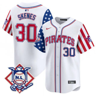Men's Pittsburgh Pirates #30 Paul Skenes White 2024 Fourth of July Vapor Limited Stitched Baseball Jersey
