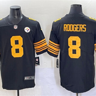 Men's Pittsburgh Steelers #8 Aaron Rodgers Black 2025 Color Rush Vapor Limited Stitched Football Jersey