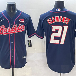 Men's Puerto Rico Baseball #21 Roberto Clemente Navy 2023 World Baseball Classic Stitched Jersey