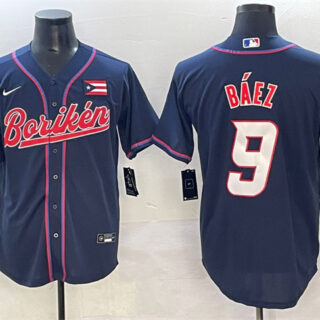 Men's Puerto Rico Baseball #9 Javier Baez Navy 2023 World Baseball Classic Stitched Jersey