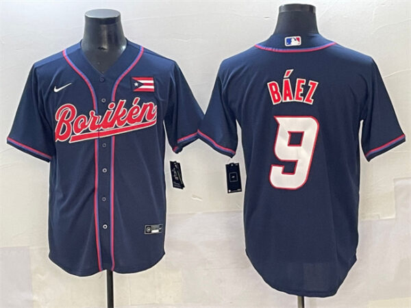Men's Puerto Rico Baseball #9 Javier Baez Navy 2023 World Baseball Classic Stitched Jersey