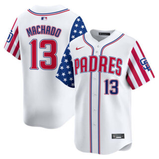 Men's San Diego Padres #13 Manny Machado White 2025 Independence Day Vapor Premier Limited Stitched Baseball Jersey