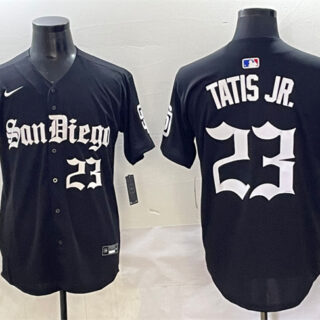 Men's San Diego Padres #23 Fernando Tatis Jr. Black Gothic Edition Vapor Limited Stitched Baseball Jersey