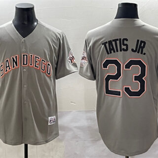 Men's San Diego Padres #23 Fernando Tatis Jr. Grey Fashion Throwback With Patch Cool Base Stitched Jersey