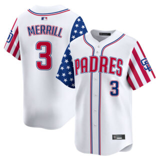 Men's San Diego Padres #3 Jackson Merrill White 2025 Independence Day Vapor Premier Limited Stitched Baseball Jersey