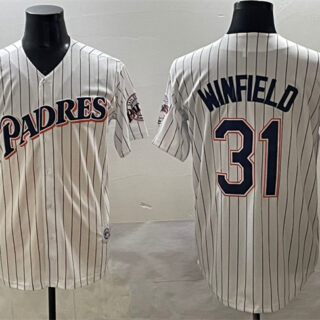 Men's San Diego Padres #31 Dave Winfield White Throwback With Patch Cool Base Stitched Jersey