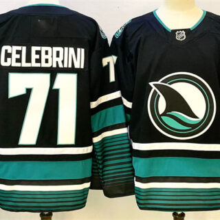 Men's San Jose Sharks #71 Macklin Celebrini Black 2024-25 Alternate Stitched Hockey Jersey