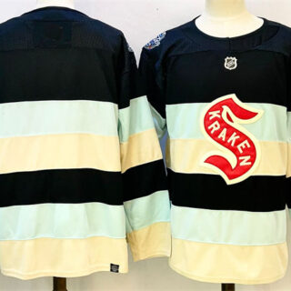 Men's Seattle Kraken Blank Deep Sea Blue Winter Classic With A Patch Stitched Hockey Jersey