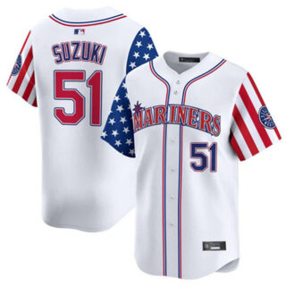Men's Seattle Mariners #51 Ichiro Suzuki White 2025 Independence Day Limited Stitched jersey