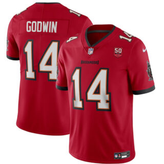 Men's Tampa Bay Buccaneers #14 Chris Godwin Red 2025 50th Anniversary Patch Vapor Untouchable Limited Stitched Football Jersey