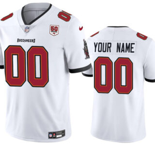 Men's Tampa Bay Buccaneers Active Player Custom White 2025 50th Anniversary Patch Vapor Untouchable Limited Stitched Football Jersey