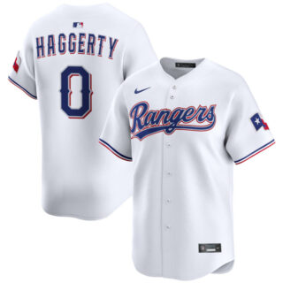 Men's Texas Rangers #0 Sam Haggerty White Home Limited Stitched Baseball Jersey