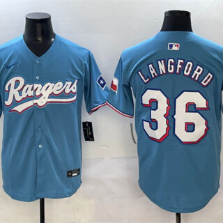 Men's Texas Rangers #36 Wyatt Langford Blue Limited Stitched Baseball Jersey