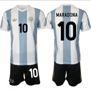 Men's Argentina #10 Diego Maradona White Blue 2024-25 50th Anniversary Home Soccer Jersey Suit