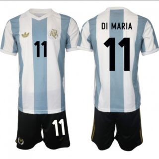 Men's Argentina #11 Angel Fabin Di Maria White Blue 2024-25 50th Anniversary Home Soccer Jersey Suit