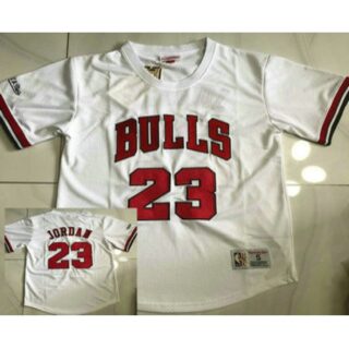 Men's Chicago Bulls #23 Michael Jordan White Short Sleeved AU Throwback Jersey