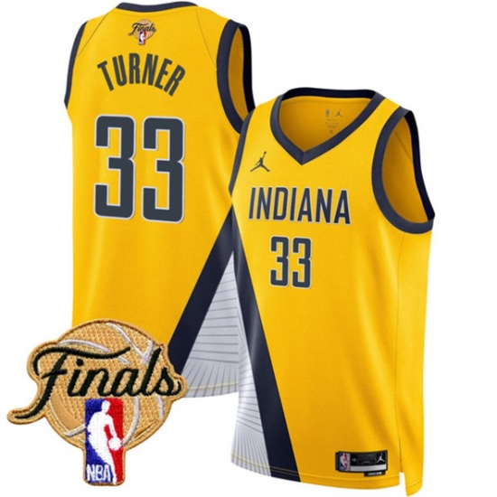 Men's Indiana Pacers #33 Myles Turner Yellow 2025 Finals Statement Edition Stitched Basketball Jersey