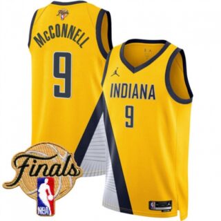 Men's Indiana Pacers #9 T.J. McConnell Yellow 2025 Finals Statement Edition Stitched Basketball Jersey