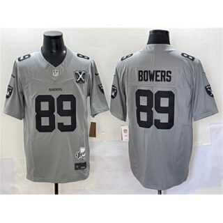 Men's Las Vegas Raiders #89 Brock Bowers Gray 2024 F.U.S.E With Nevada Silver Stat And 65th Anniversary Stitched Football Jersey