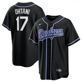 Men's Los Angeles Dodgers #17 Shohei Ohtani Black Lights Out Limited Stitched Baseball Jersey