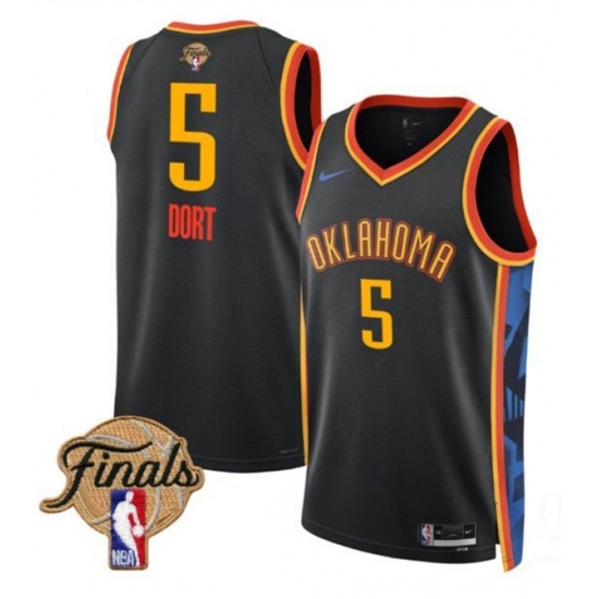 Men's Oklahoma City Thunder #5 Luguentz Dort Black 2024-25 City Edition Stitched Basketball Jersey