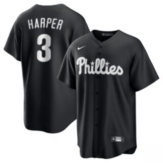 Men's Philadelphia Phillies #3 Bryce Harper Black Lights Out Limited Stitched Baseball Jersey