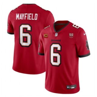 Men's Tampa Bay Buccaneers #6 Baker Mayfield Red 2025 50th Anniversary And 4-Star C Vapor Untouchable Limited Football Stitched Jersey