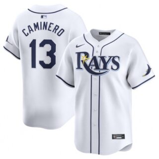 Men's Tampa Bay Rays #13 Junior Caminero White 2024 Home Limited Stitched Baseball Jersey