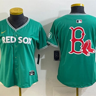 Women's Boston Red Sox Team Big Logo Green 2025 City Connect Limited Stitched Baseball Jersey(Run Small)