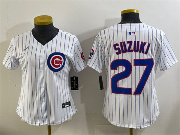 Women's Chicago Cubs #27 Seiya Suzuki White Home Limited Stitched Baseball Jersey(Run Small)