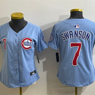 Women's Chicago Cubs #7 Dansby Swanson Blue 2024 25 2nd Alternatemited Stitched Baseball Jersey(Run Small)